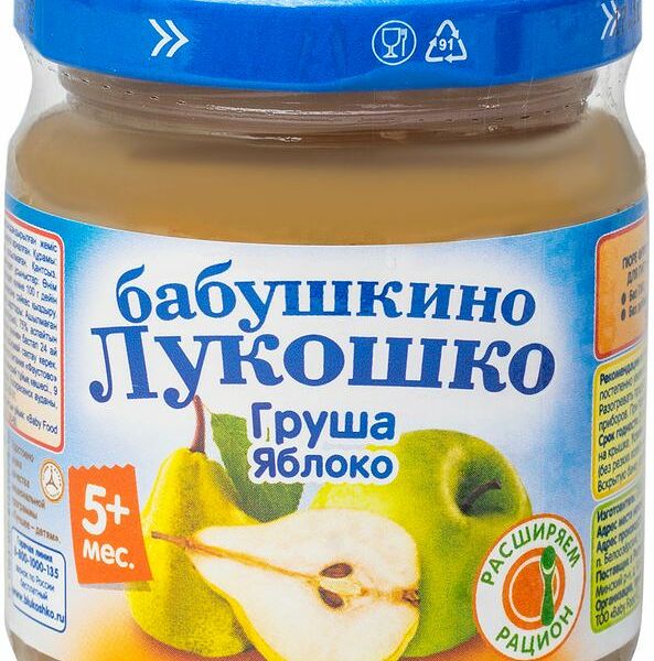 Пюре Бабушкино Лукошко груша, яблоко 100 г