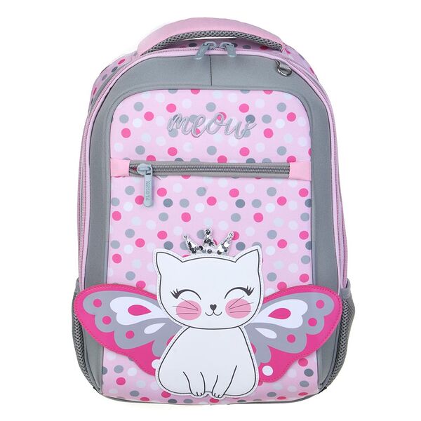 Котик с крыльями рюкзак шк.жесткий 39х30х15см, 2 отд., 3 карм., эрг.спинка, ручка, нашивка, вес<900г