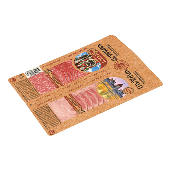 Колбасы МЯСНАЯ ИСТОРИЯ Сервелат Австрийский/Чардаш варено-копченая полукопченая категории Б