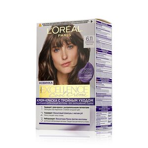 L’Oréal Paris Стойкая крем-краска для волос "Excellence Cool Crème", оттенок 6.11, Ультрапепельный, Темно-Русый