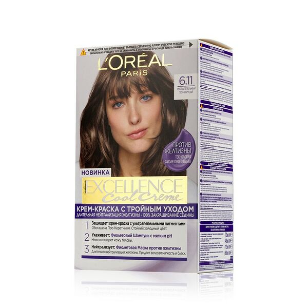 Краска Loreal Excellence для волос ультрапепельный темно-русый 6.11, 192 мл