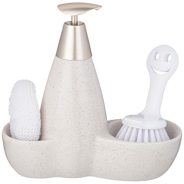 Дозатор для моющего средства с подставкой для губки, 20х8.6х19.5 см, керамика