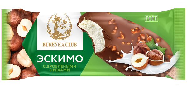 Мороженое Burenka Club пломбир фундук в шоколадной глазури эскимо 15% 70г