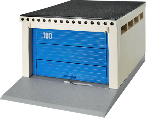 

Игрушка Форма Гараж с подъемными воротами для масштабных моделей, бежево-синий