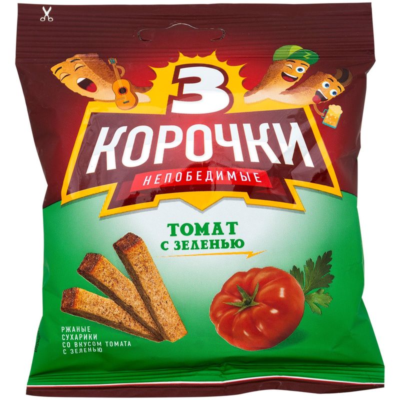 

Сухарики ржаные Три корочки Томат с зеленью, 40г