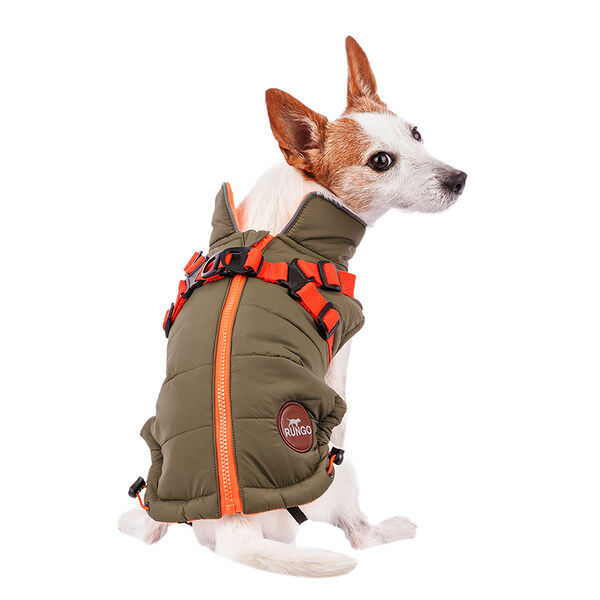 Попона для собак теплая со шлейкой зеленая M