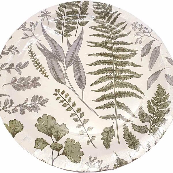 Тарелки одноразовые бумажные Эко Ботаника цвет: белый/серо-зеленый, 23 см, 6 шт.