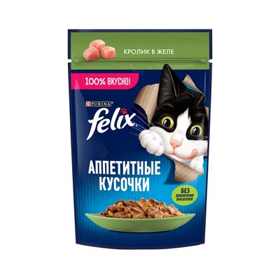 Корм влажный Феликс (Felix) Аппетитные кусочки для взрослых кошек кролик в желе 75 г