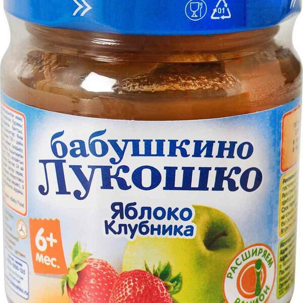 Пюре фруктовое Бабушкино Лукошко яблоко, клубника