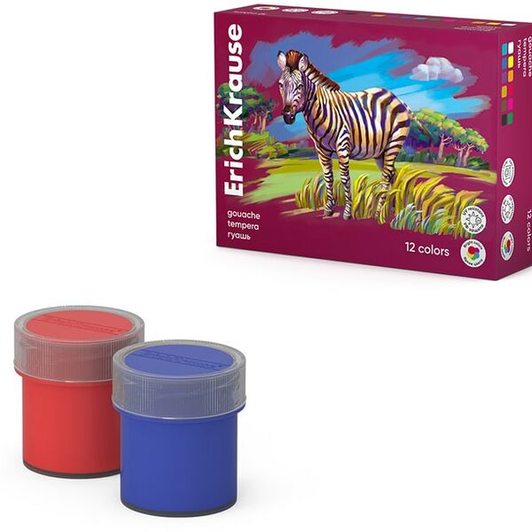 Гуашь ErichKrause Safari с УФ защитой яркости 12 цветов