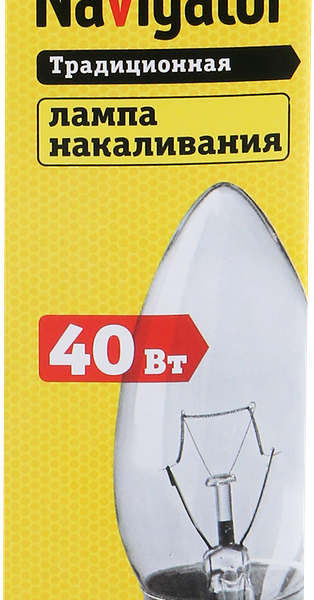Лампа накаливания NAVIGATOR 40Вт Е27, прозрачная, свеча