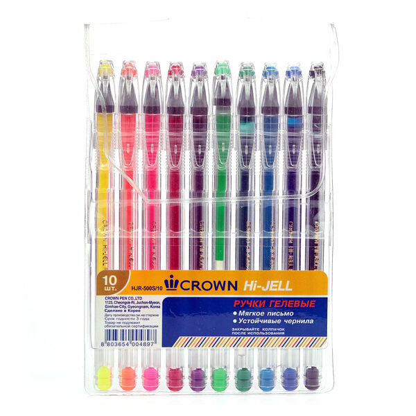 Набор разноцветных гелевых ручек Gold Ball (Голд Балл), 10 шт ТМ Crown (Краун)
