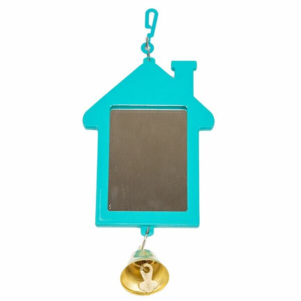 HOMEPET Зеркало для птиц избушка с колокольчиком бирюзовое 5х7см