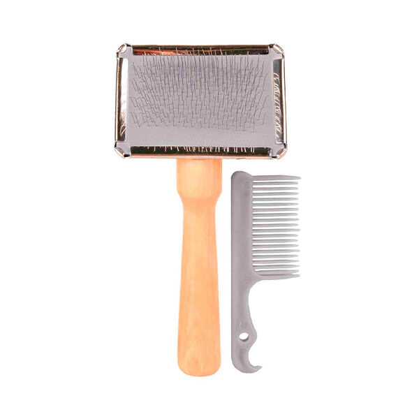 Щетка TRIXIE мягкая, дерев.ручка с металич. щетиной и доп.щеткай 6х13см.