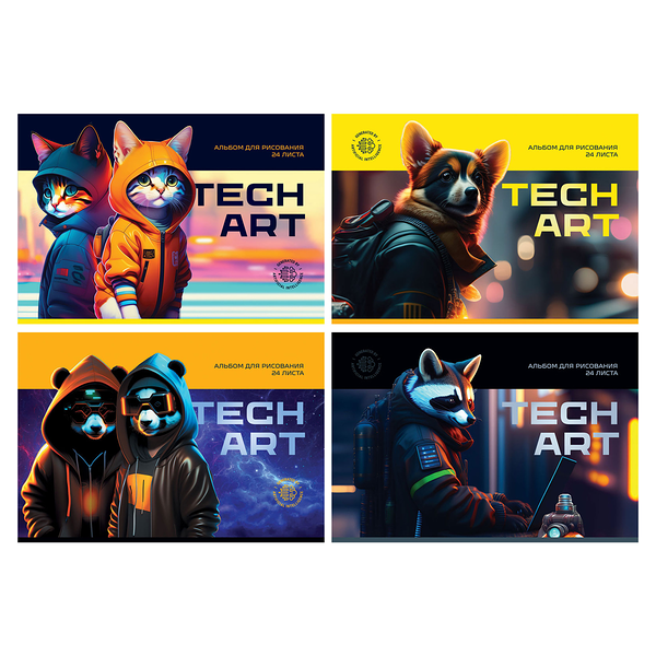 Альбом для рисования 24 листа Bg TechArt А4 на скрепке картонная обложка, в ассортименте 1шт, 172г