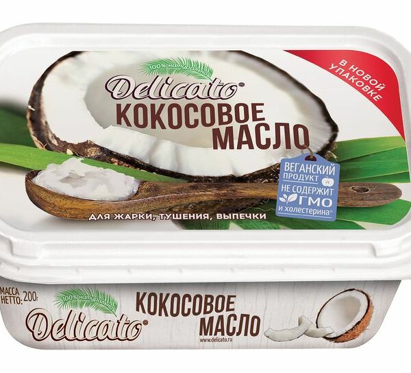 Масло кокосовое Delicato отбеленное дезодорированное, 200г