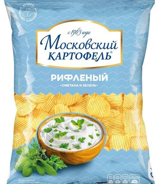 Чипсы картофельные Московский Картофель рифленые со вкусом сметаны и зелени