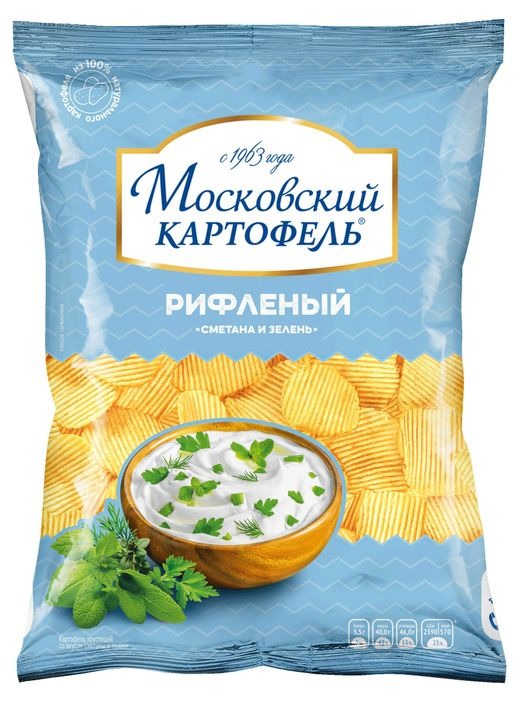 

Чипсы картофельные Московский Картофель рифленые со вкусом сметаны и зелени 120 г