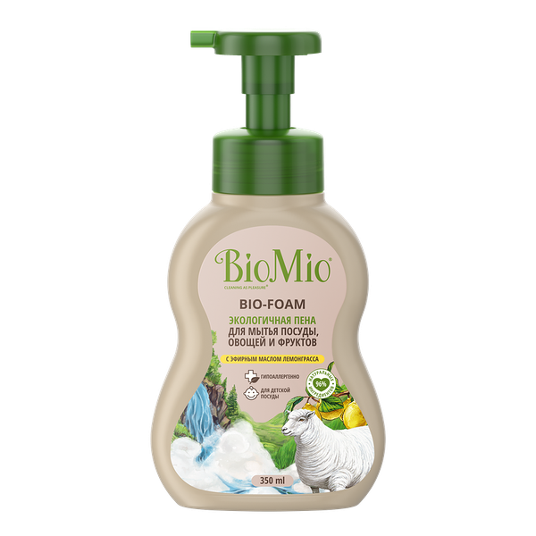 Пена для мытья посуды овощей фруктов BioMio Bio-foam Лемонграсс, 350мл