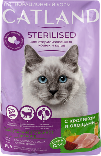 

Сухой корм Catland для взрослых стерилизованных кошек с кроликом и овощами полнорационный 350 г