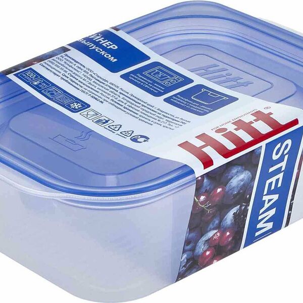 Контейнер Hitt с паровыпуском 16,5×11×5,5 см цвет: прозрачный/голубой, 500 мл