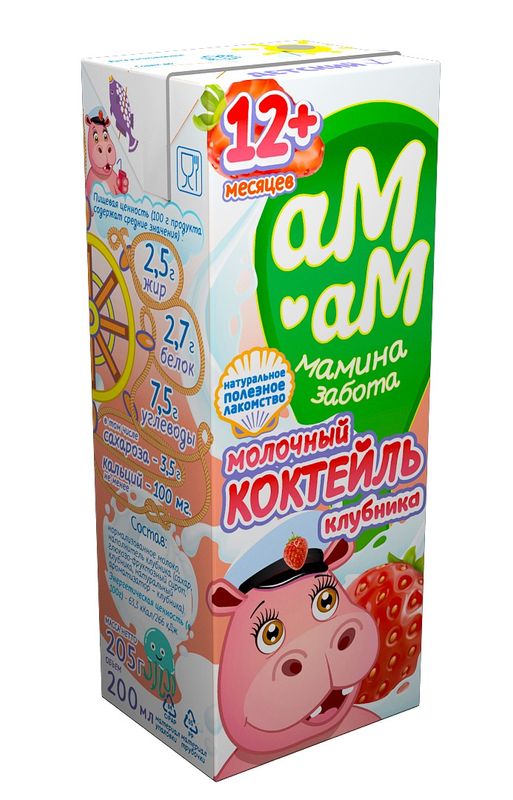 

Коктейль молочный Ам-Ам Мамина забота клубника 2.5% 200 мл