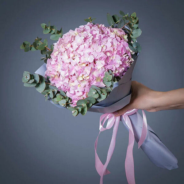 Монобукет из нежных розовых Гортензий