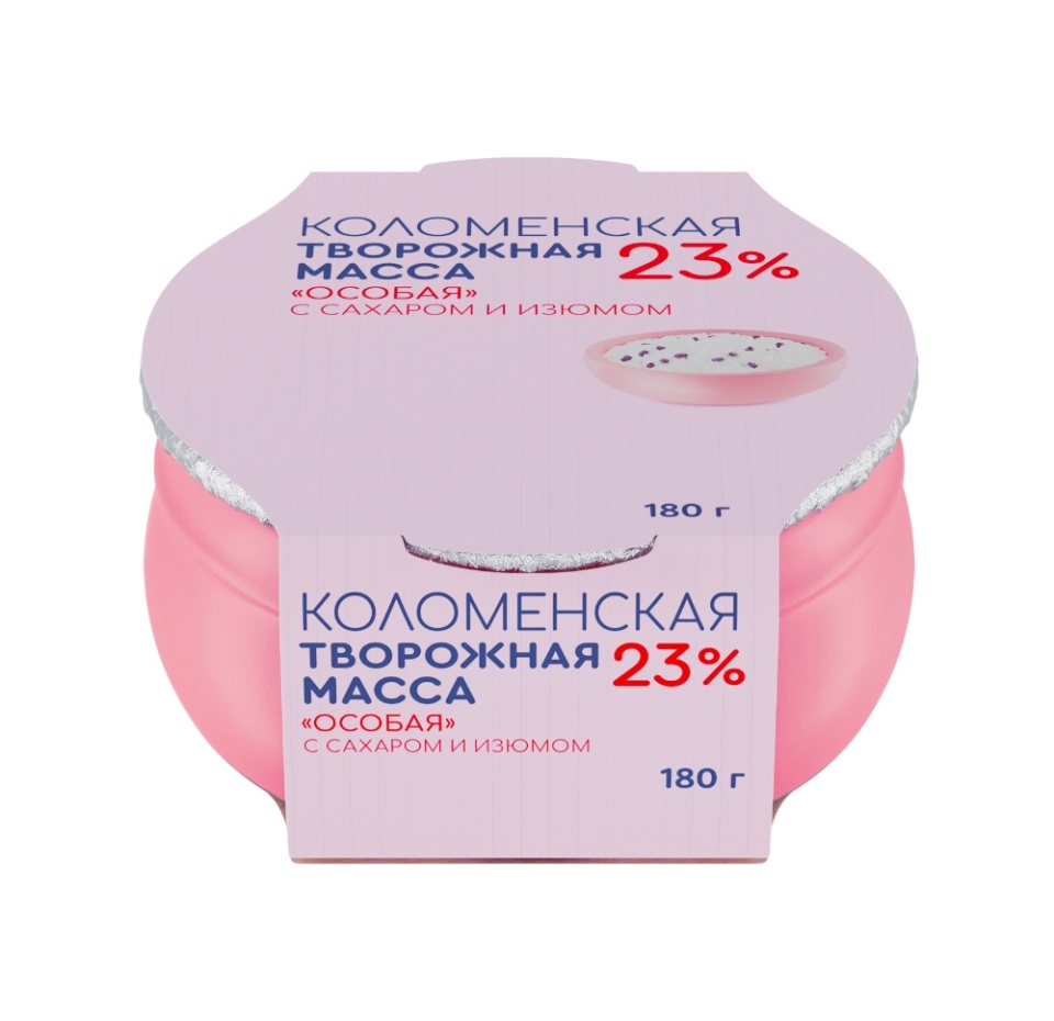

Масса творожная «Особая» с сахаром и изюмом 23%, «Коломенский»