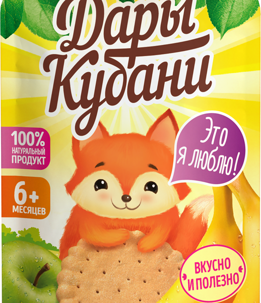 Пюре фруктовое Дары Кубани яблоко-банан-печенье с 6 месяцев 90 г
