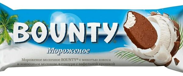 Мороженое Bounty молочное с мякотью кокоса и кокосовым молоком в глазури с вафельной крошкой 60г