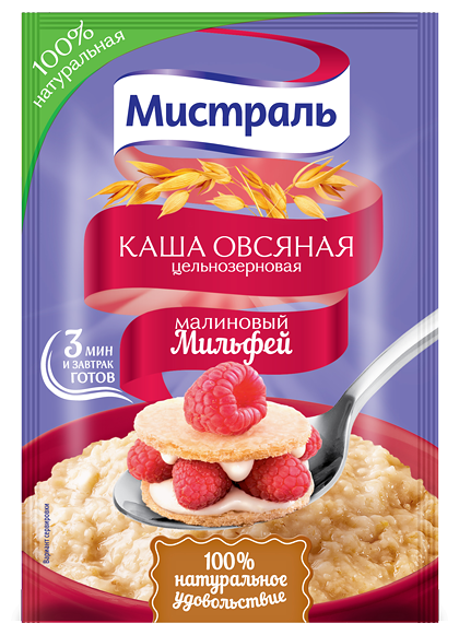 Каша овсяная Мистраль с малиной, порционная 1 шт.