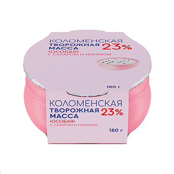 Масса творожная «Особая» с сахаром и изюмом 23%, «Коломенский»