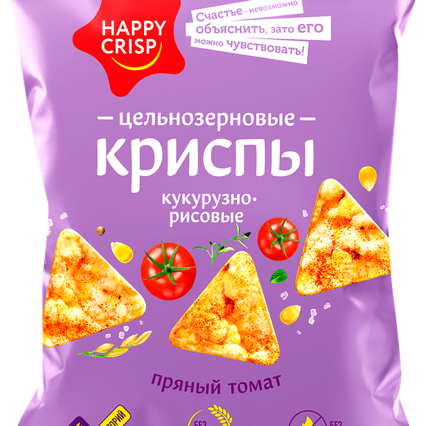 Чипсы цельнозерновые рисово-кукурузные HAPPY CRISP Пряный томат, 50