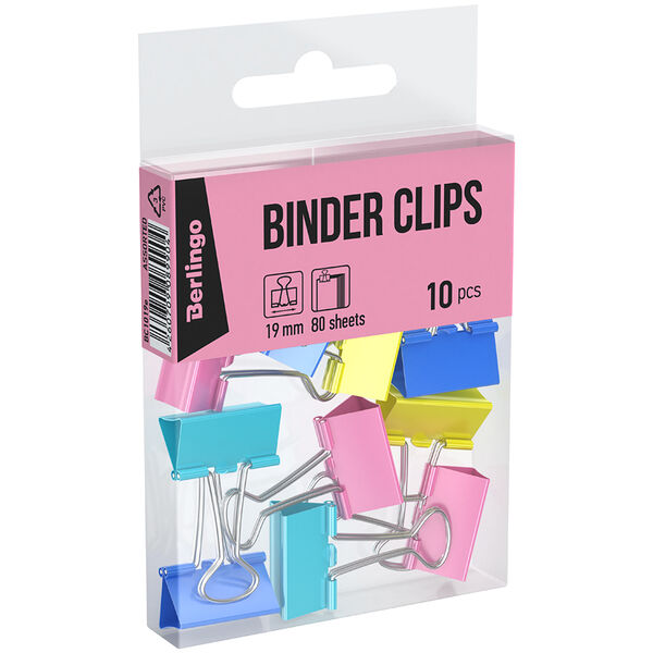 Зажимы для бумаг Berlingo цветные, 19мм, 10шт, Арт. 330193