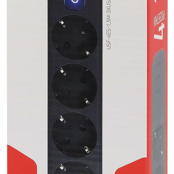 Сетевой фильтр Эра 4 розетки 3 USB, 1,5 м