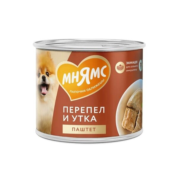 Консервы для собак Мнямс Сильный иммунитет паштет из утки и перепела, 200 г