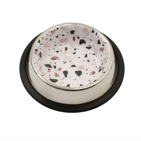 Миска для кошек металлическая с пятнами резиновое основание