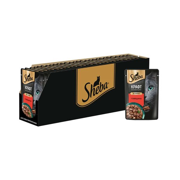 Корм для кошек SHEBA Craft кусочки говядины в соусе пауч 75г (упаковка - 28 шт)