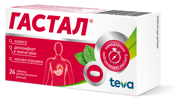 Гастал 24 шт таблетки для рассасывания мятные