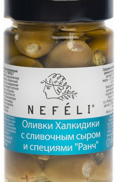 Оливки Nefeli Халкидики с сливочным сыром и специями Ранч 290г