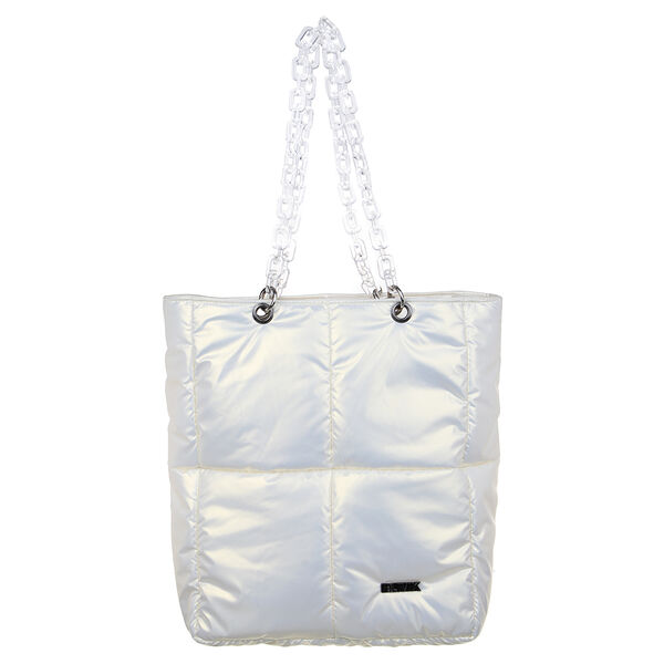 Болонь сумка - шоппер 35х32х9,5см, 1 отд.на молнии, болоневый мат-л, иск.кожа, пл.ручки, белый мет.