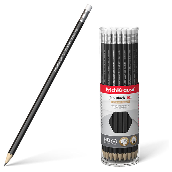 Карандаш чернографитный Erichkrause Vivo, НВ, трехгранный, с ластиком,в ассортименте