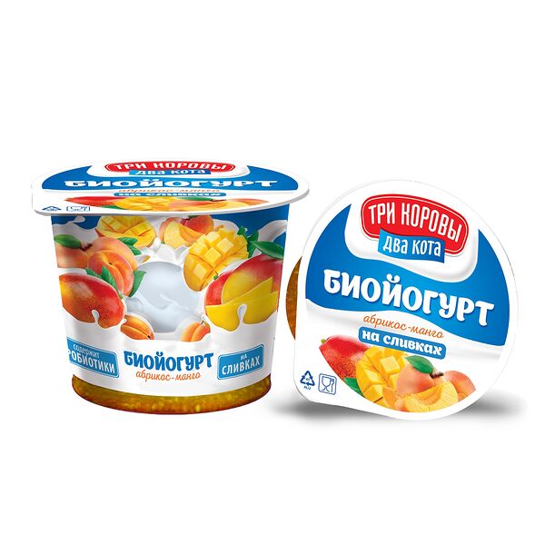 Биойогурт Три коровы Два кота на сливках, абрикос-манго, 6%