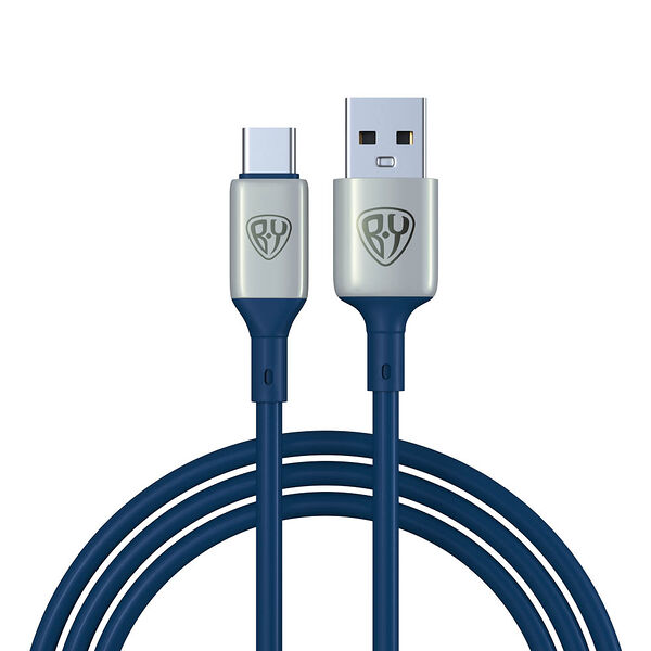 By кабель для зарядки space cable pro type-c, 1м, быстрая зарядка qc3.0, штекер металл, синий