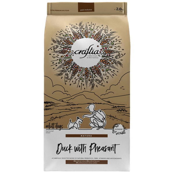 Корм для собак CRAFTIA Natura для миниатюрных и мелких пород, утка с фазаном сухой 2кг