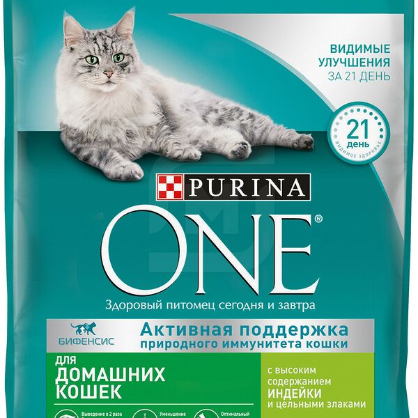 Корм Purina ONE для домашних кошек с индейкой и с цельными злаками