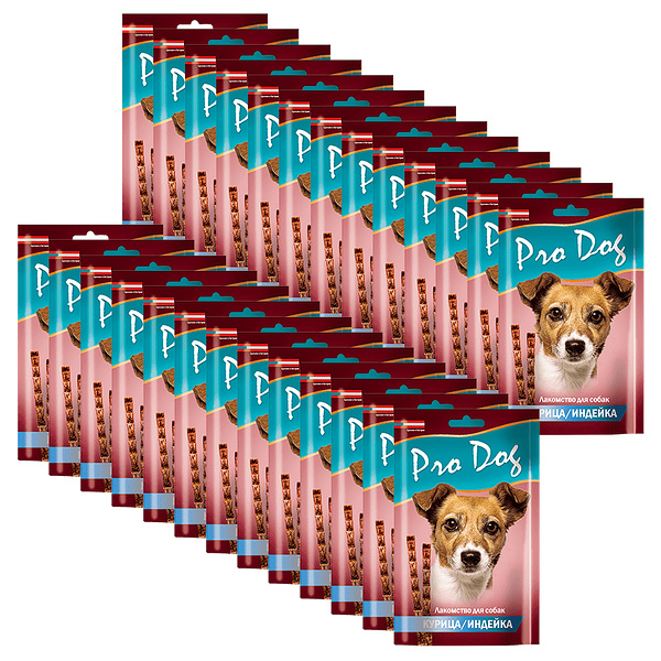 Лакомство для собак PRO DOG Лакомые палочки с курицей и индейкой (3штх15г) 45г (упаковка - 28 шт)
