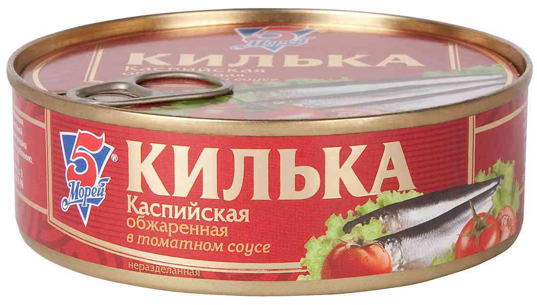 

Килька каспийская обжаренная 5 Морей в томатном соусе 240 г