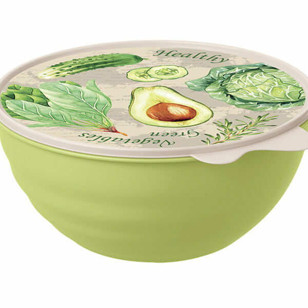 Миска пластиковая с крышкой с декором Wave, 2.8 л