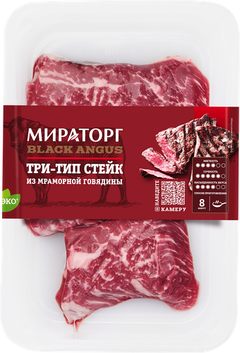 

Стейк из мраморной говядины Мираторг Black Angus Три-тип охлажденный 390 г